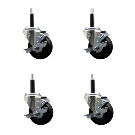Service Caster 3.5'' SS Soft Rubber Swivel 3/4'' Expanding Stem Caster Set with Brake, 4PK SCC-SSEX20S3514-SRS-TLB-34-4